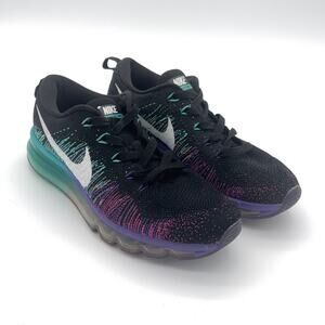 Nike Flyknit Air Max Womens Size 7 Black Blue Glow Multicolor 620469-008